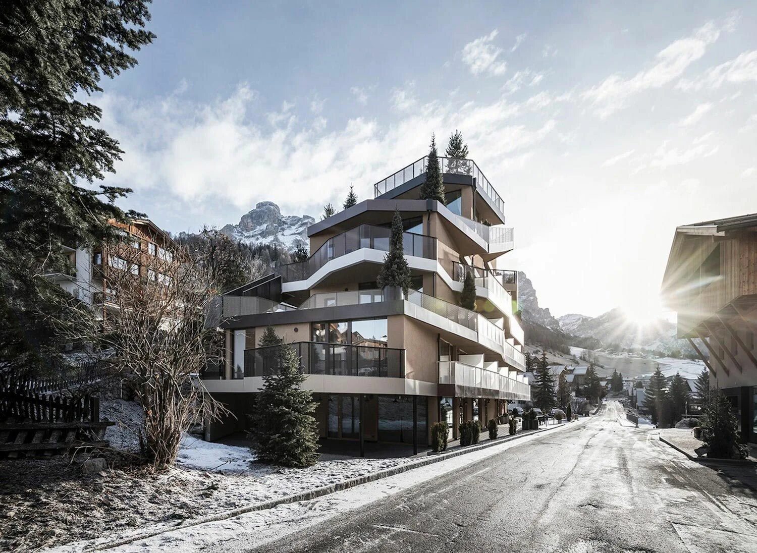 Building and mountains