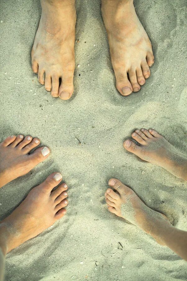 Три пары ног у. Три пары ног. Ноги пары на песке. Ноги семья вид сверху. Стопы в песке вид сверху.