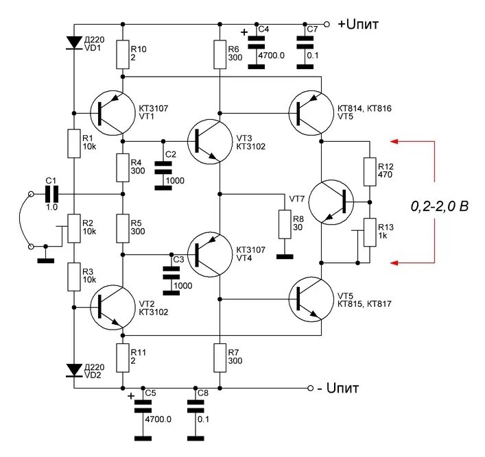 Транзисторные унч. Усилитель низкой частоты на транзисторах кт808а. Транзисторный усилитель 10вт схема. Усилитель 30 ватт на транзисторах схема усилителя. Транзисторный усилитель 100вт схема.