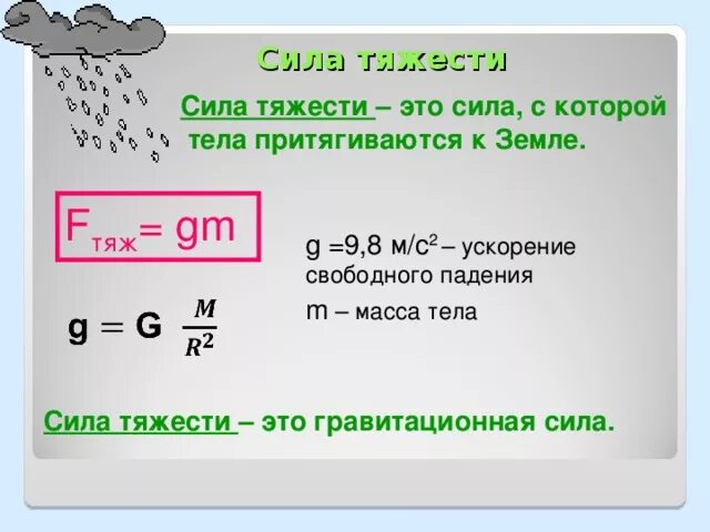 Сколько равна h. Как найти силу тяжести с ускорением формула. Ускорение свободного падения формула 7 класс. Сила притяжения g 9.8. Формула для определения ускорения силы тяжести.