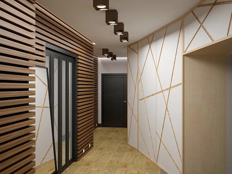 Деревянные панели для стен в интерьере прихожей A small alcove in the hallway can be used for sitting or storing something Moder