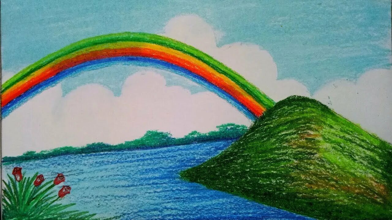 Здесь можно выполнить рисунок показывающий удивительную. Пейзажи для рисования. Пейзаж цветными карандашами. Пейзаж цветными карандашами для детей. Пейзаж с радугой.