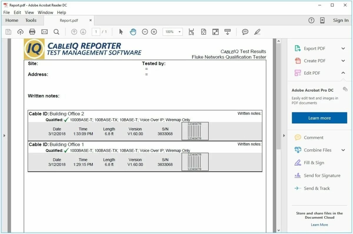 Fluke Networks CIQ-100. Отчет pdf. Отчет Fluke. Измерения Fluke отчет. Review network