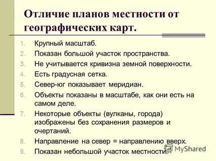 Отличие географической карты от плана местности