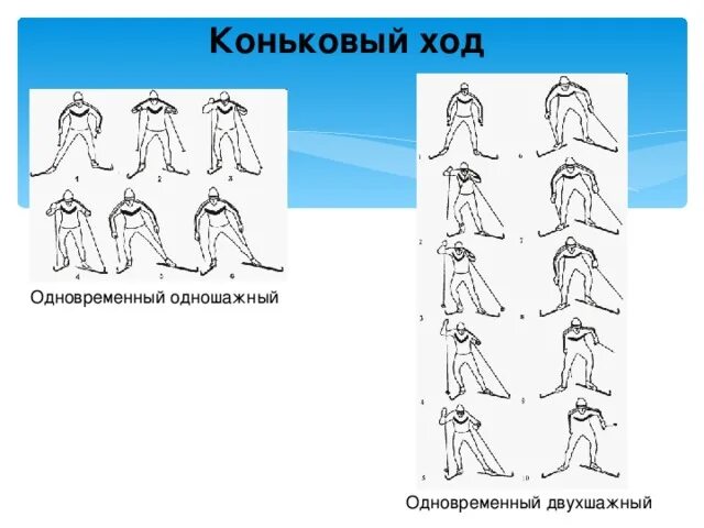 Коньковый ход рисунок. Коньковый стиль одновременно одношажный. Одновременный двухшажный коньковый ход презентация. Одновременный одношажный и коньковый ход рисунки физкультура.