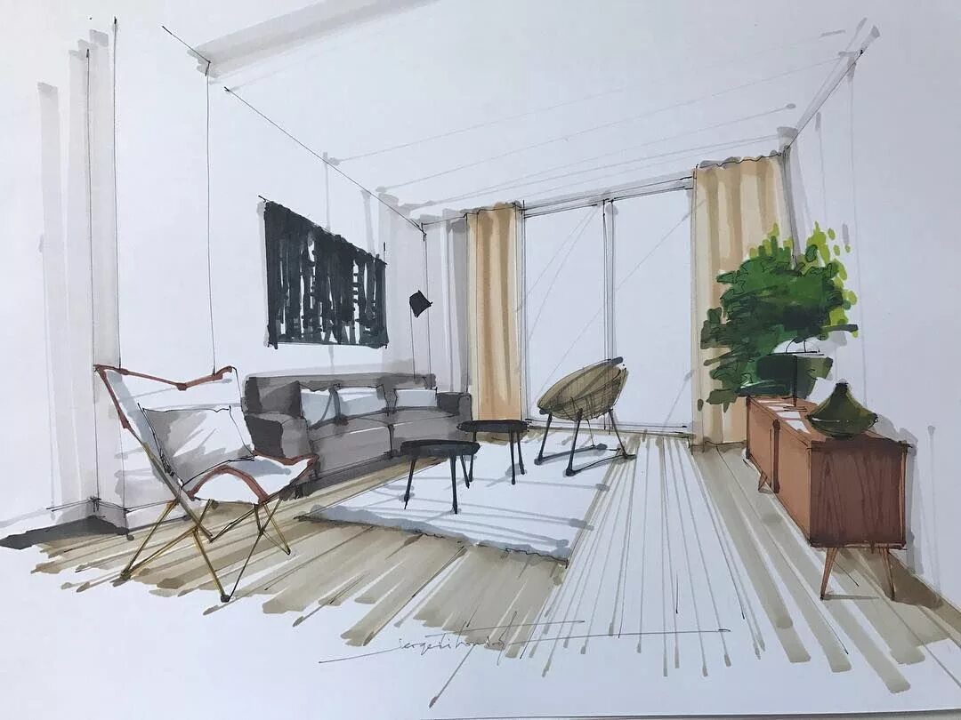 Сергей тихомиров - интерьерный скетчинг маркерами. Скетчинг интерьера. Скетч интерьера. Акварельные зарисовки интерьера. Интерьерный скетч.