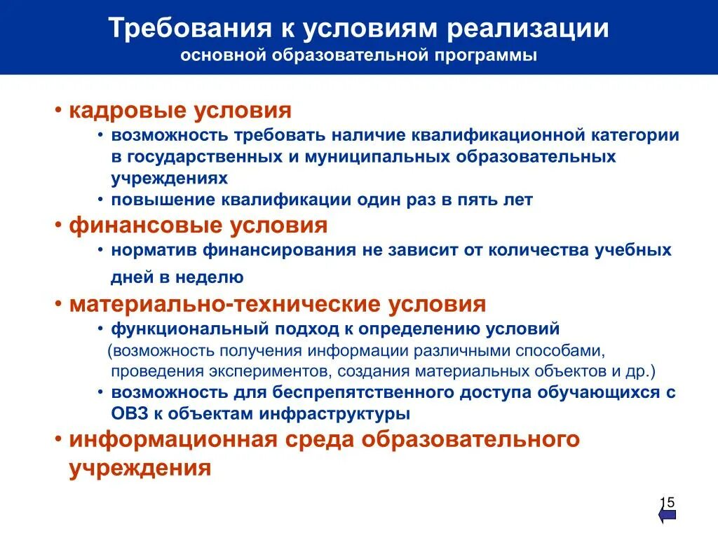 Образовательный стандарт это. Условия реализации образовательной программы. Требования к реализации образовательных программ. Условия реализации образовательного стандарта. Требование к кадровым условиям реализации программы