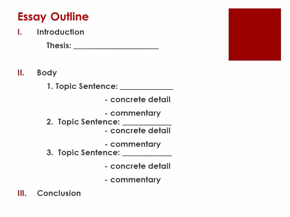 Outline sentence. Outline sentence in essay. Topic sentence examples. Topic sentence body conclusion. Concrete detail sentence example.