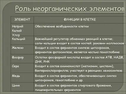 Элементы и их функции