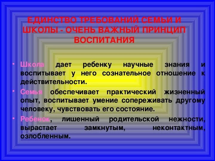 В чем заключалась идея единства. Единство требований семьи и школы. Единствр требований к воспи. Принцип единства требований семьи школы и общества. Единство требований к воспитанию ребенка это.