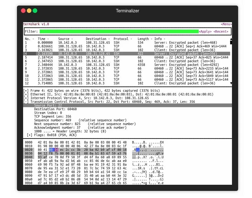 Termshark. Tshark interface. Terminal UI. Pico-8 specs. User terminal