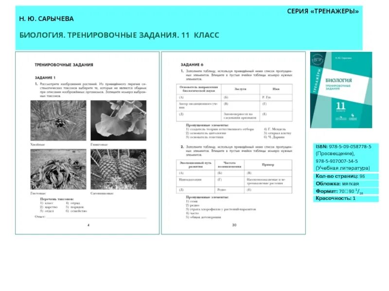 Тренировочная работа 4 по биологии 11 класс