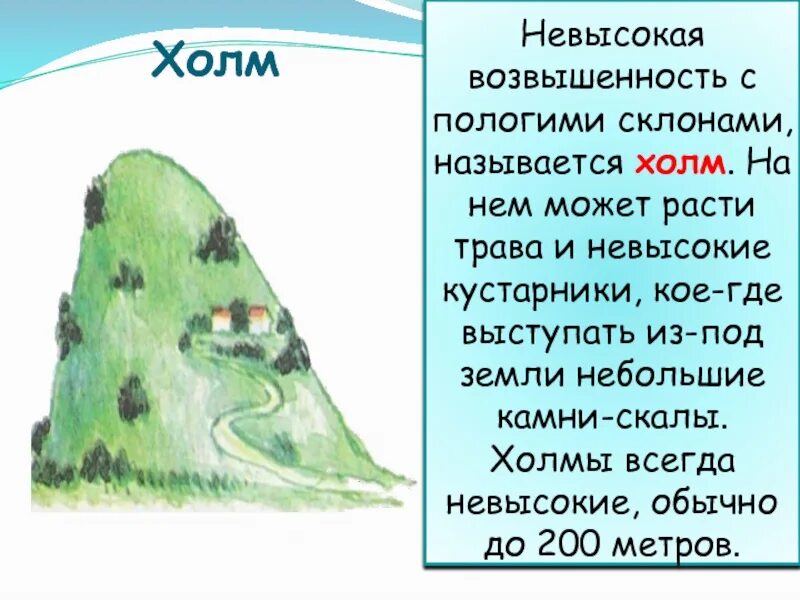 Холмом называется. Пологий склон. Пологий холм. Пологий склон холма. Названия склонов холма.