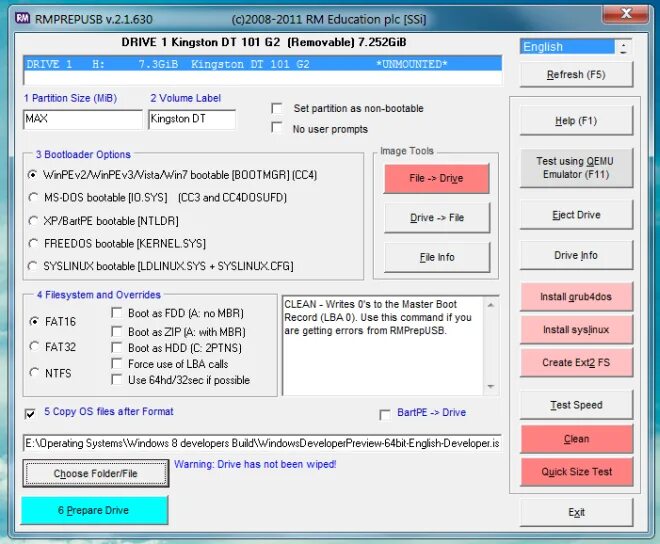 Программное обеспечение usb. Rmprepusb. rmprepusb как сделать загрузочную флешку. rmprepusb записать образ windows 10.