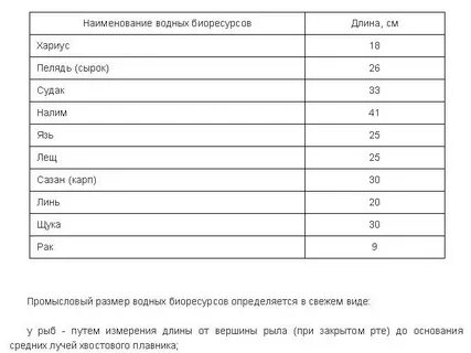 Размер хариуса разрешенного к вылову