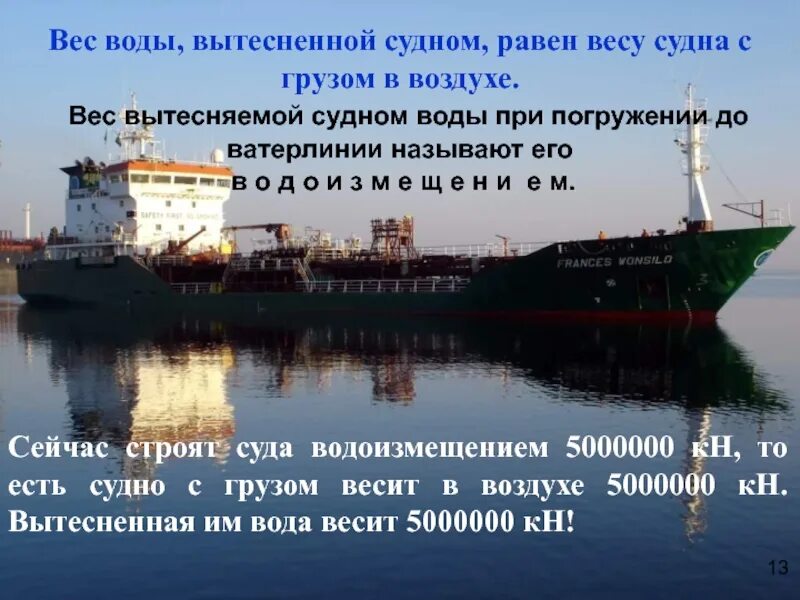 Вес судна с грузом в воздухе равен. Вес вытесненной воды. Вес воды вытесняемой судном при погружении до ватерлинии. Вес судна. Вес воды вытесняемой судном равен весу.