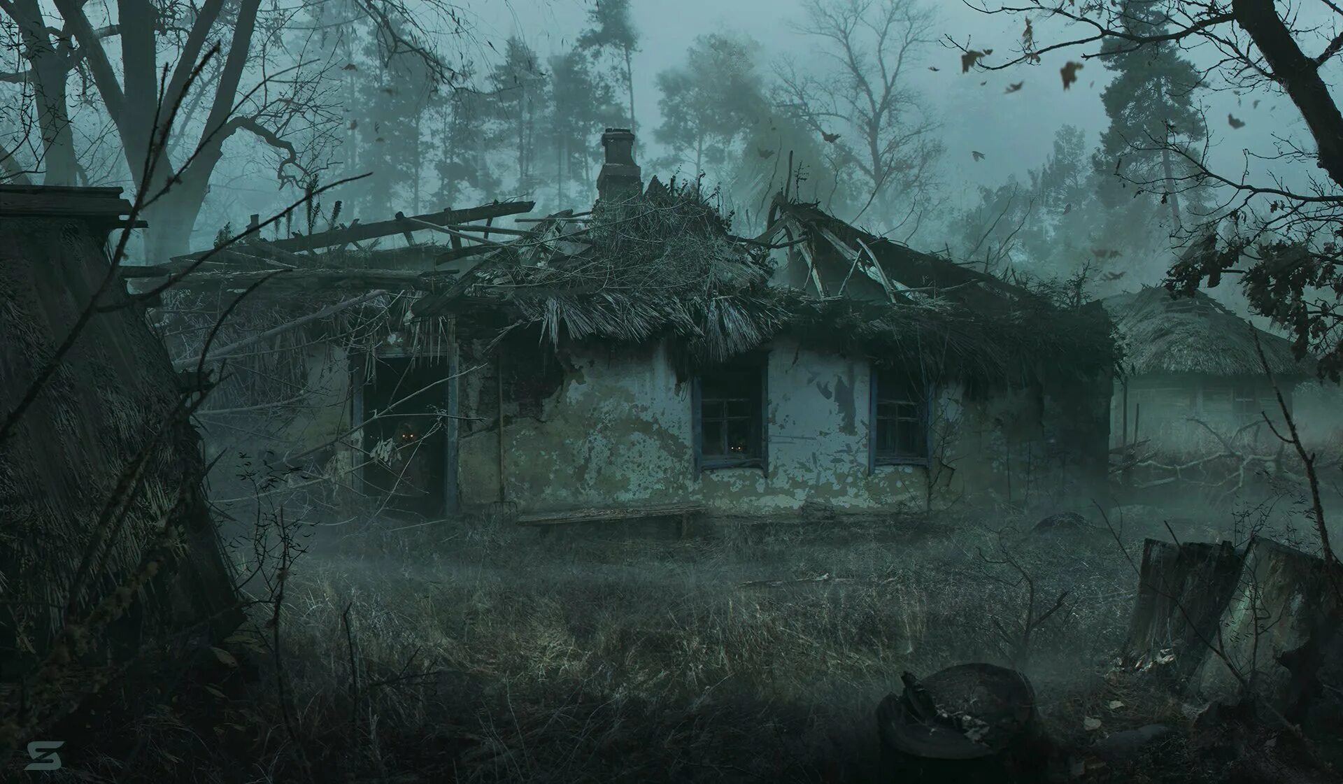 Gloomy village. Сталкер заброшенная деревня. Заброшенная деревня сталкер арт. Сталкер деревня арт. Деревня на болоте арт сталкер.