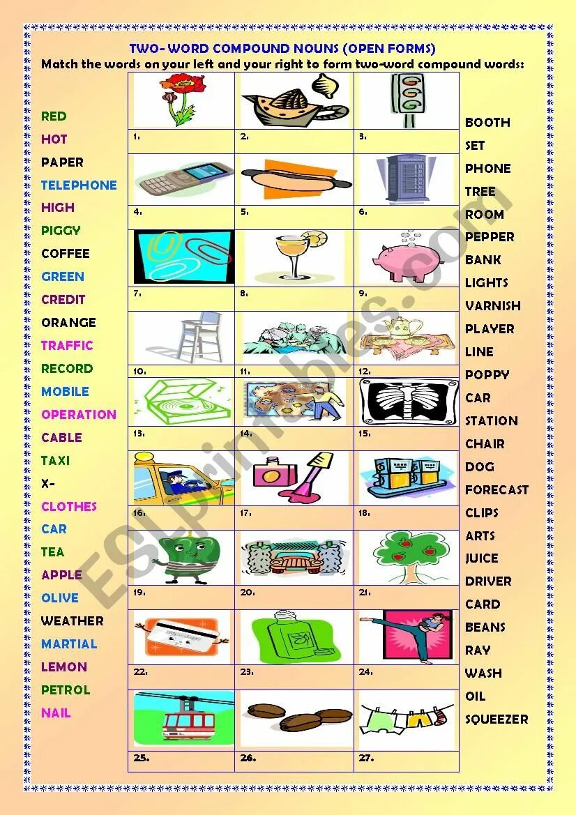 Match the words 1 traffic. Английский Compound Nouns Worksheets. Compound Words. Open Compound Words. Compound Nouns Words.