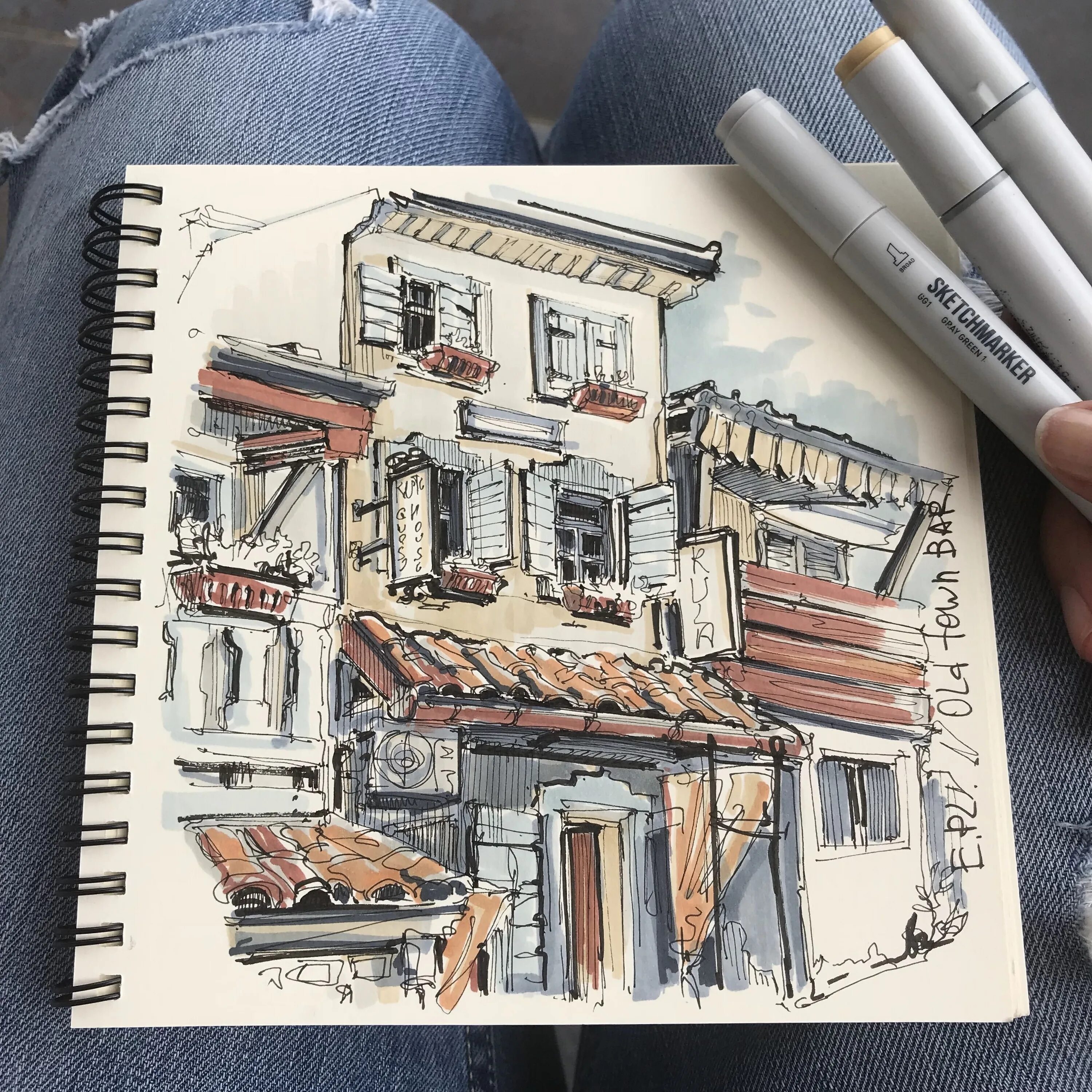 Картины из скетчинга. Портрет фломастерами. Екатерина пластинина. Архитектура в скетчбуке. Рисовать скетч маркерами.