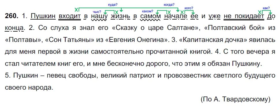 Русский язык 5 класс 1 часть упражнение 260. Русский язык 5 класс ладыженская задания. Русский язык 5 класс часть задания. Пушкин входит в нашу жизнь в самом начале её пунктуационный разбор. Пунктуационный анализ арбат уже давно