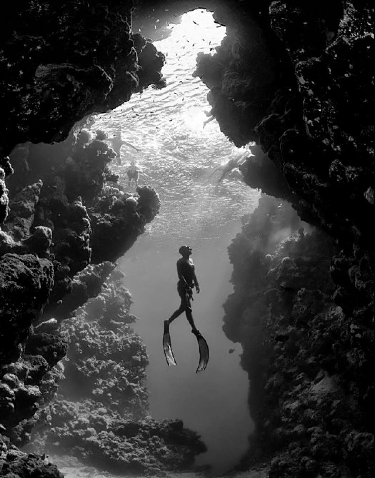Фото черной воды. Подводные скалы. Глубокие воды. Подводный мир черно белый. Скалы под водой.