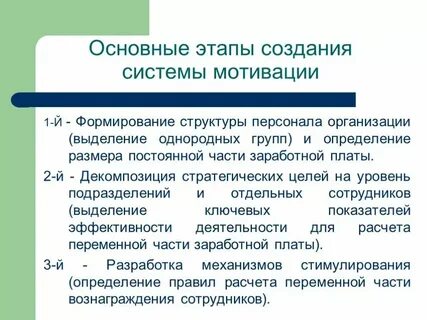 Этапы внедрения системы мотивации