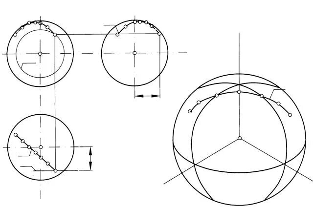 Чертежи на шару. Сечение поверхности плоскостью сфера. Аксонометрическая проекция шара с вырезом. Шар черчение. Шар в трех проекциях.