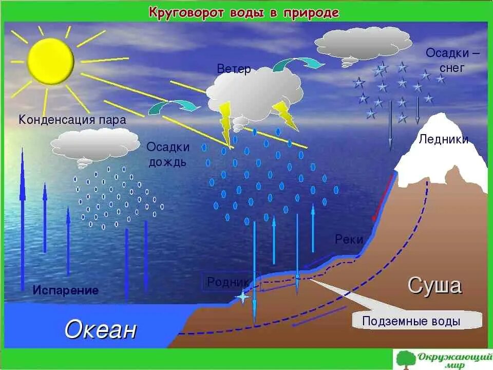 Экологическая составляющая воды. Процесс мирового круговорота воды. Круговорот воды в природе. Схема мирового круговорота воды. Процесс круговорота воды в природе.