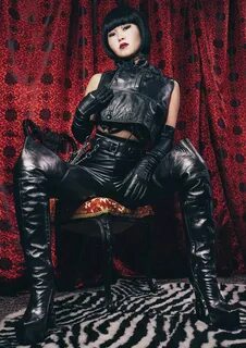 MissOpium London Asian Dominatrix Mistress Leather Outfit Boots. 