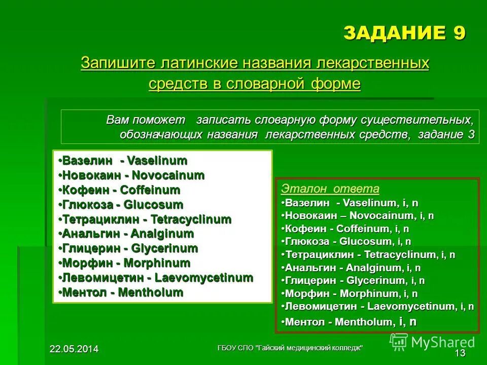 Листья на латыни