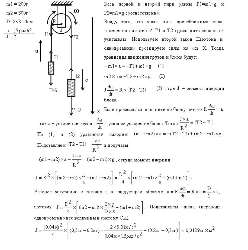 Момент инерции блока. Момент инерции блока машина Атвуда. Маховик с моментом инерции 0.5 соединен со шкивом радиусом 4 см. Груз массой 300 кг блок.