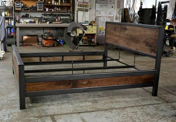 Кровать в стиле лофт из металла фото Early Century Bed with Storage Etsy