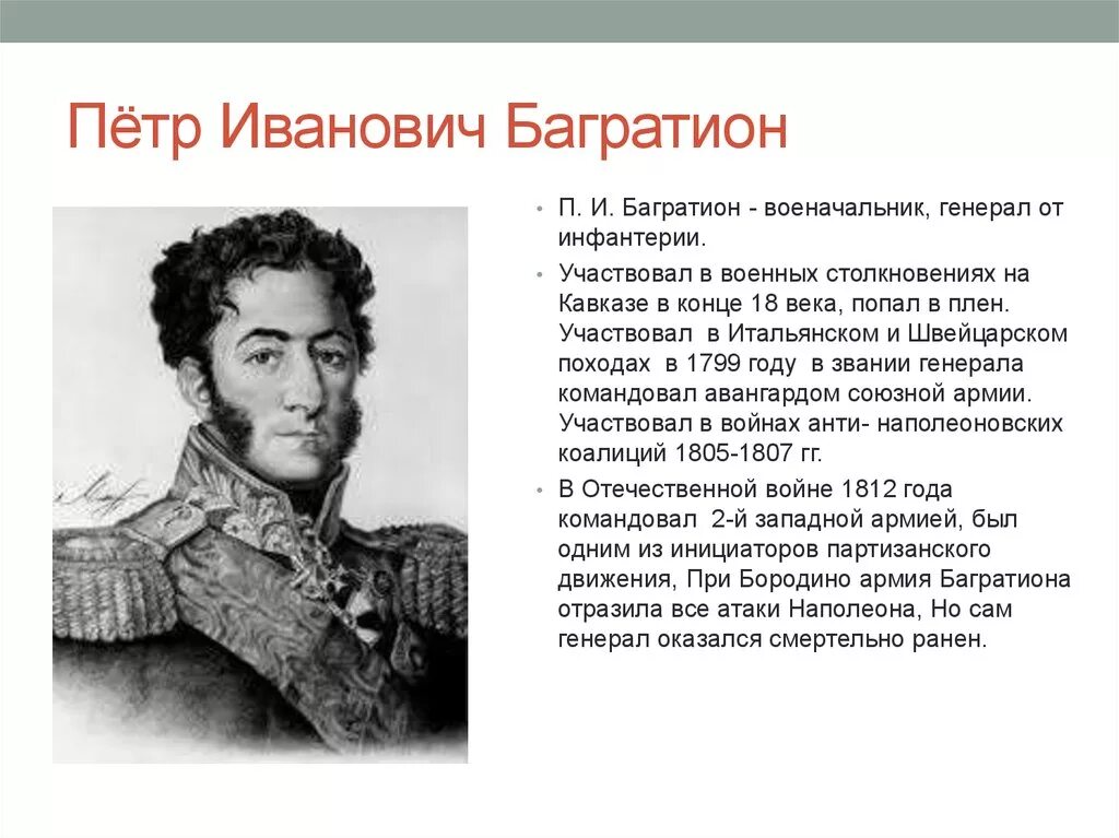 Багратион самое главное. Герои войны 1812 Багратион.