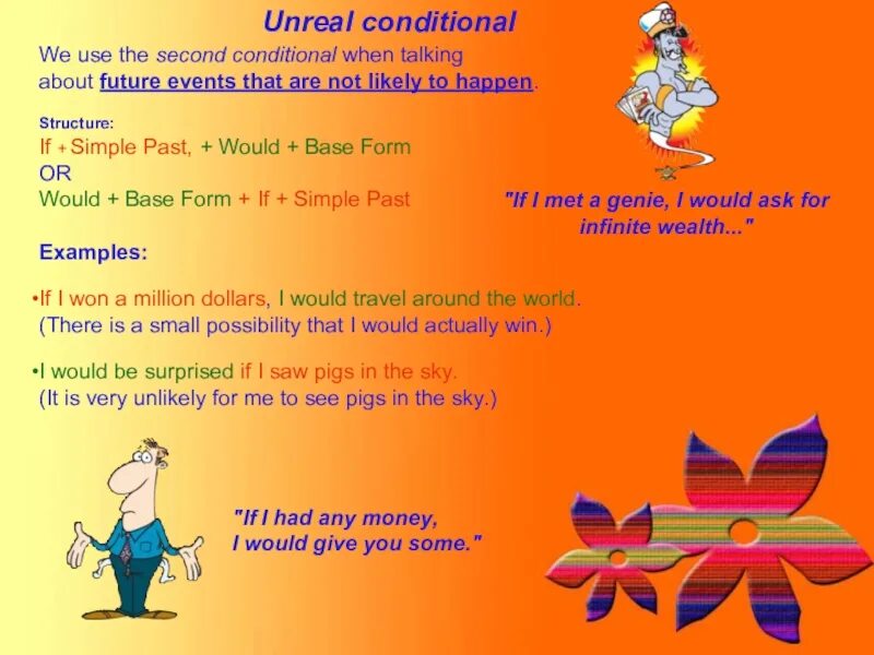 Unreal conditionals. Unreal conditional second conditional. Second conditional Unreal possibility. Real and Unreal conditionals. In conditions when