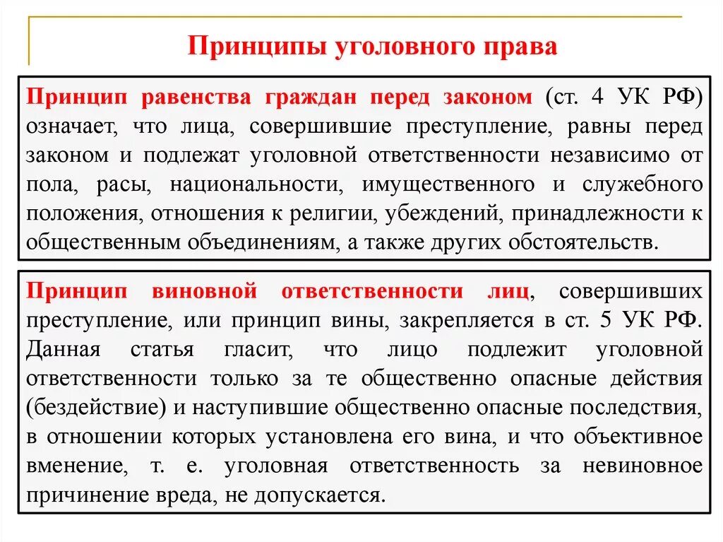 Основы уголовно. Принцип равенства перед законом в уголовном праве. Принципы уголовной ответственности. Общая характеристика уголовного законодательства.