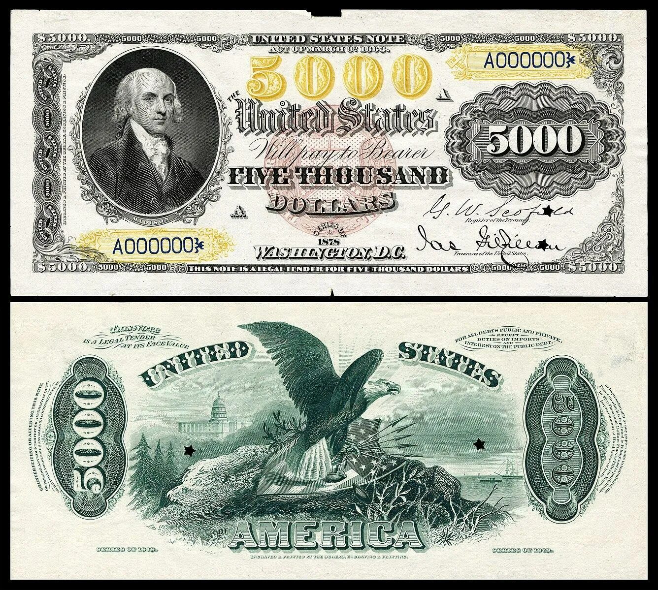 Купюры доллара номиналы. Банкнота 5000 долларов США. 5000 Долларовая купюра. Старые американские деньги. Старые банкноты США.