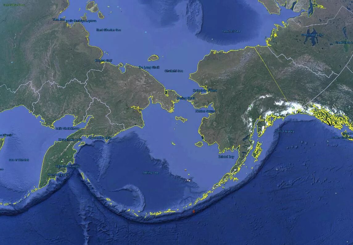 Пролив между камчаткой и америкой. Аляска Берингов пролив. Беренгов пролив перешееук. Граница в Беринговом проливе. Граница России и США В Беринговом проливе.