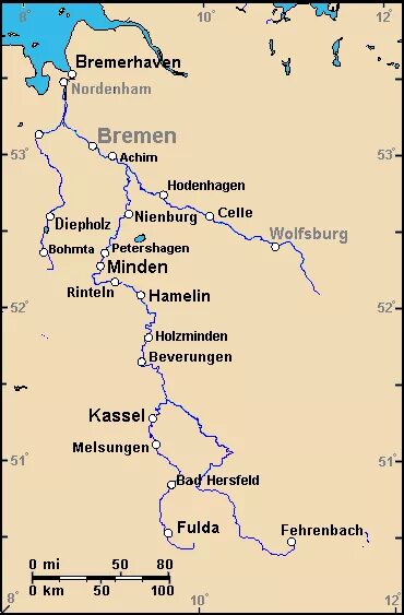 Рейн протекает через. Река Везер на карте Европы. Река Везер на карте. Река Везер на карте Германии. Weser река на карте.