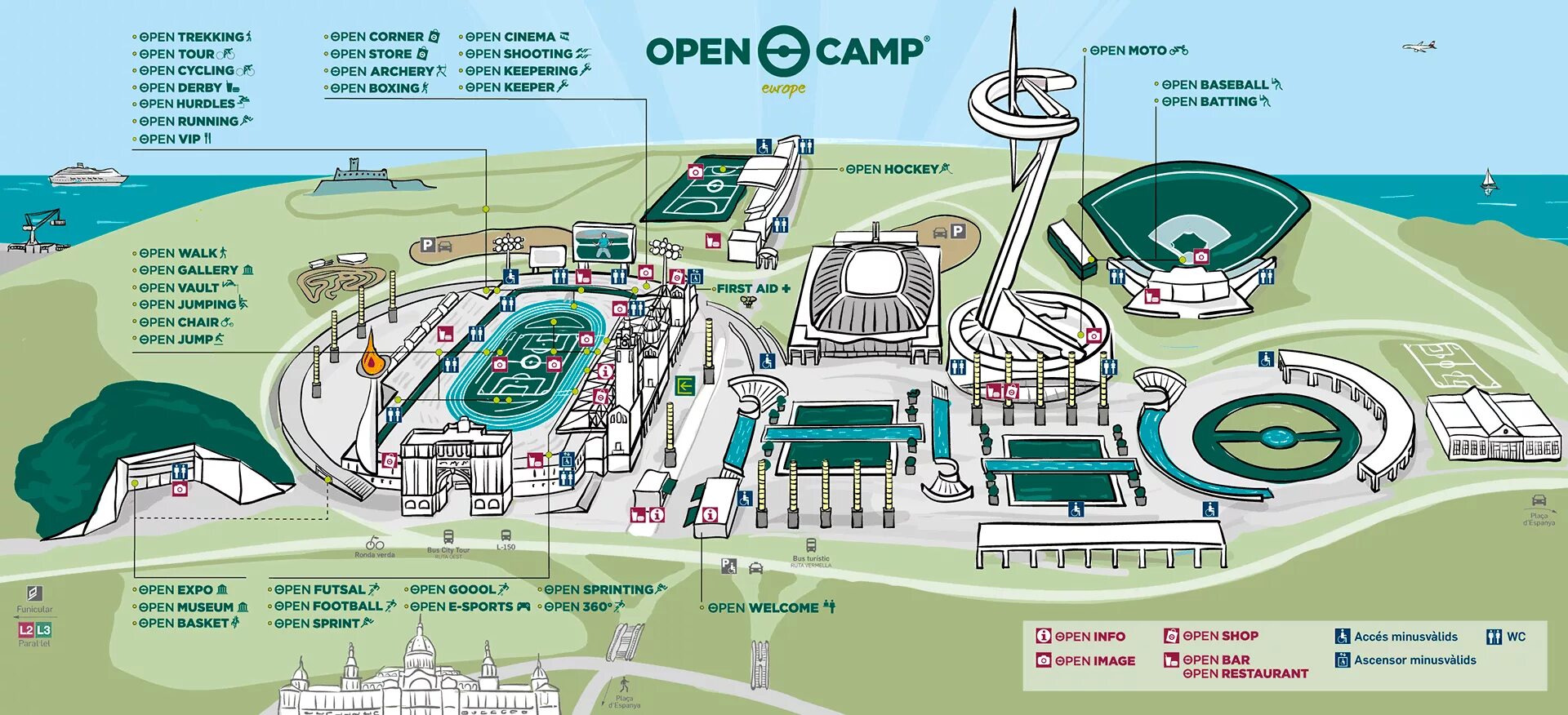 Open Camp в Барселоне. Спортивный парк open Camp в Барселоне [8].. Парк Монжуик генплан. Схема спортивного парка.