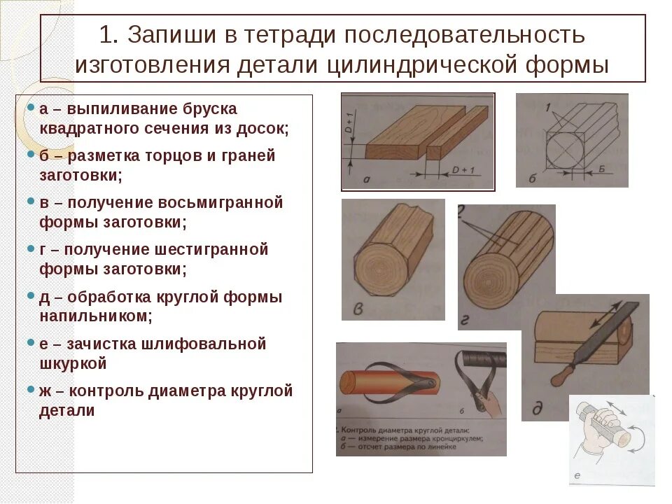 Последовательность выполнения соединений. Технологическая карта изготовления детали 6 класс. Последовательность изготовления детали цилиндрической формы. Разметка заготовок из древесины. Изделие из древесины в деталях.