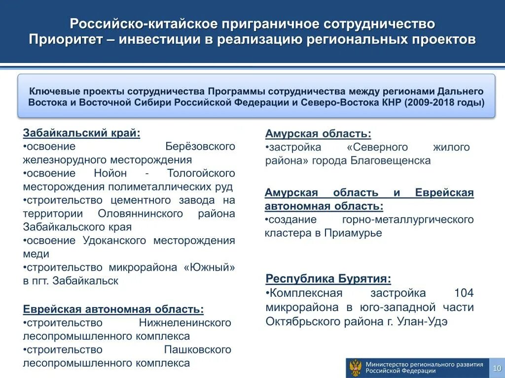 Развитие российско китайских отношений. Приграничное сотрудничество России. Направления сотрудничества. Российско-китайское экономическое сотрудничество. Инвестиционные проекты России.