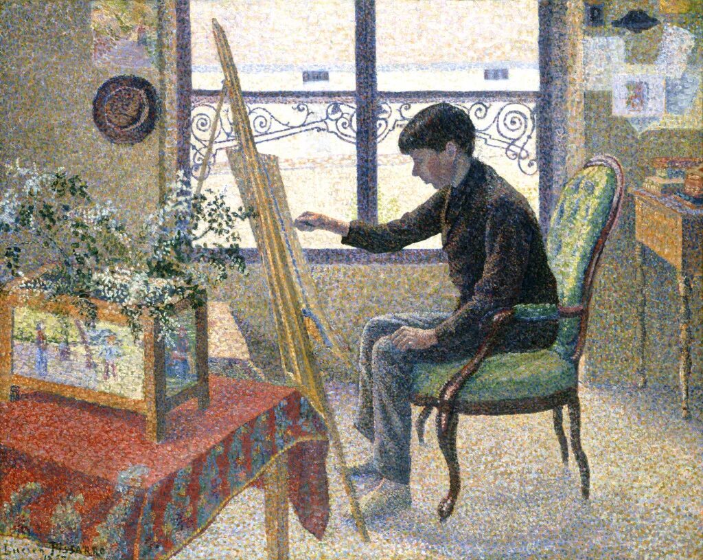 Первая написанная картина. Интерьер мастерской Люсьен Писсарро 1887. Камиль Писсарро в интерьере. Интерьер мастерской Писсарро. Люсьен Писсарро портрет.