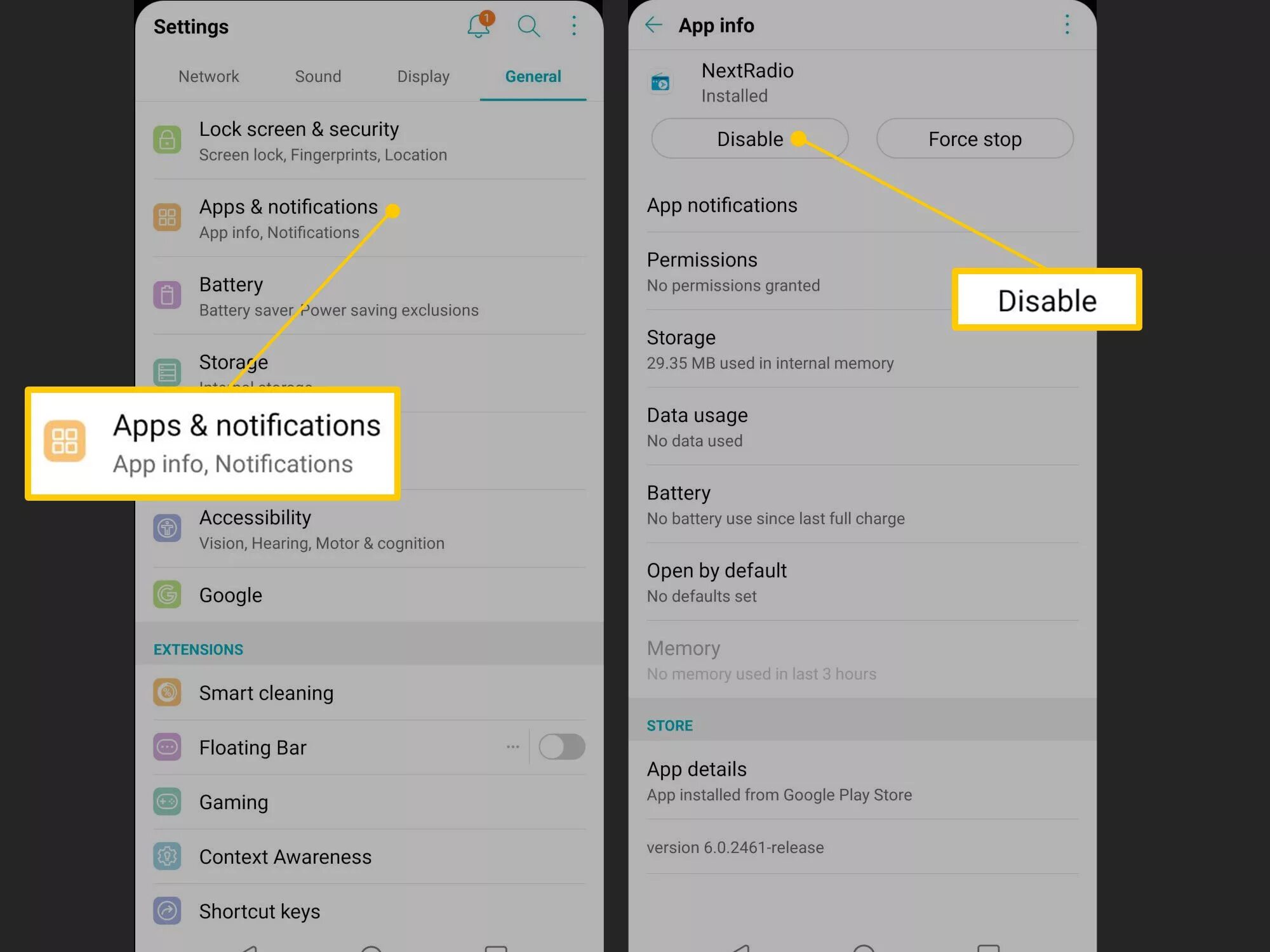 Disable application