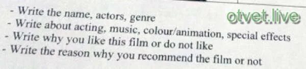 Write like this. Write about acting music the avengers. write about your favorite russian film explain why you like it +simple.