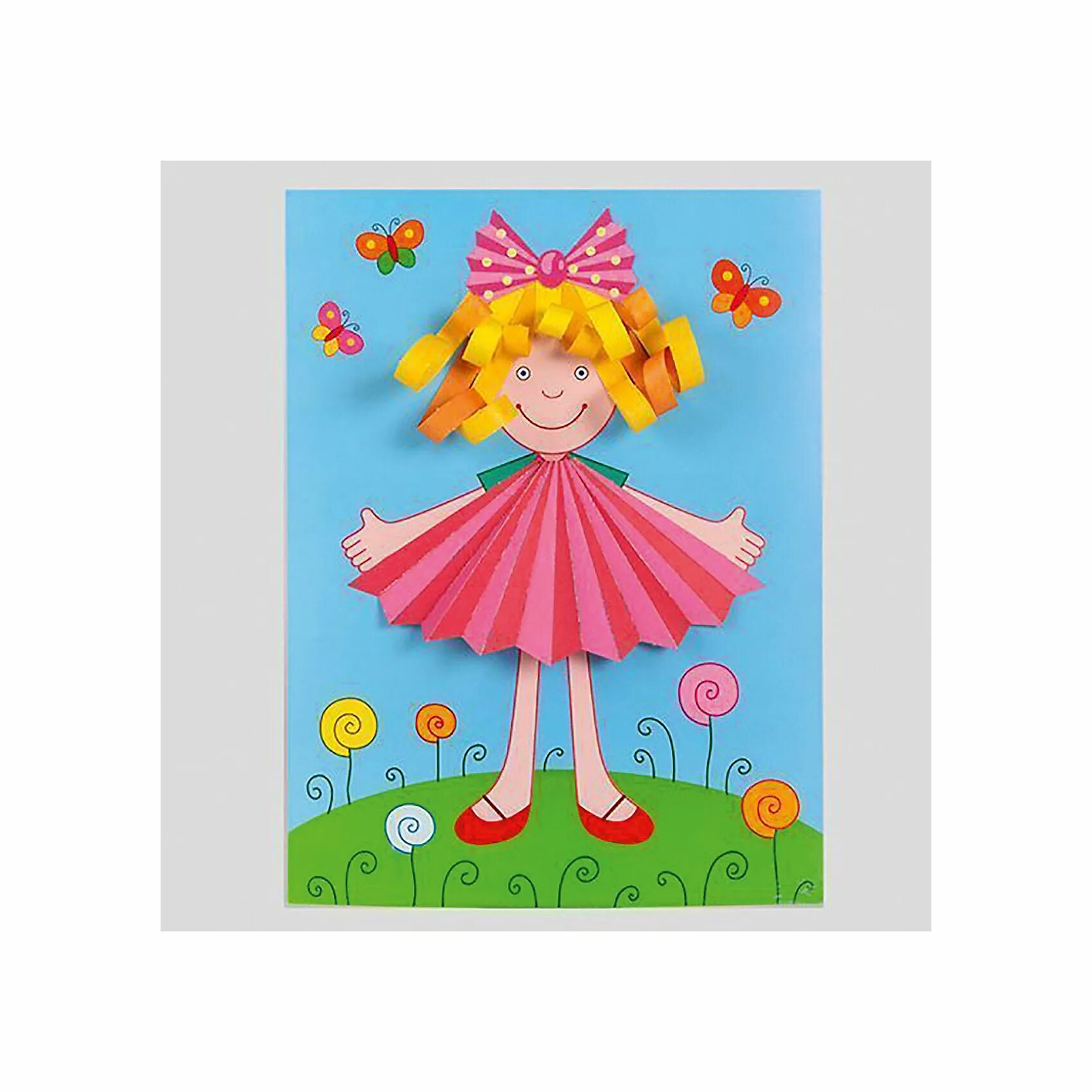 Девочка из цветной бумаги. Красивые аппликации из бумаги. Девочка из цветной бумаги. Поделки из бумаги. Объемная аппликация куклы.