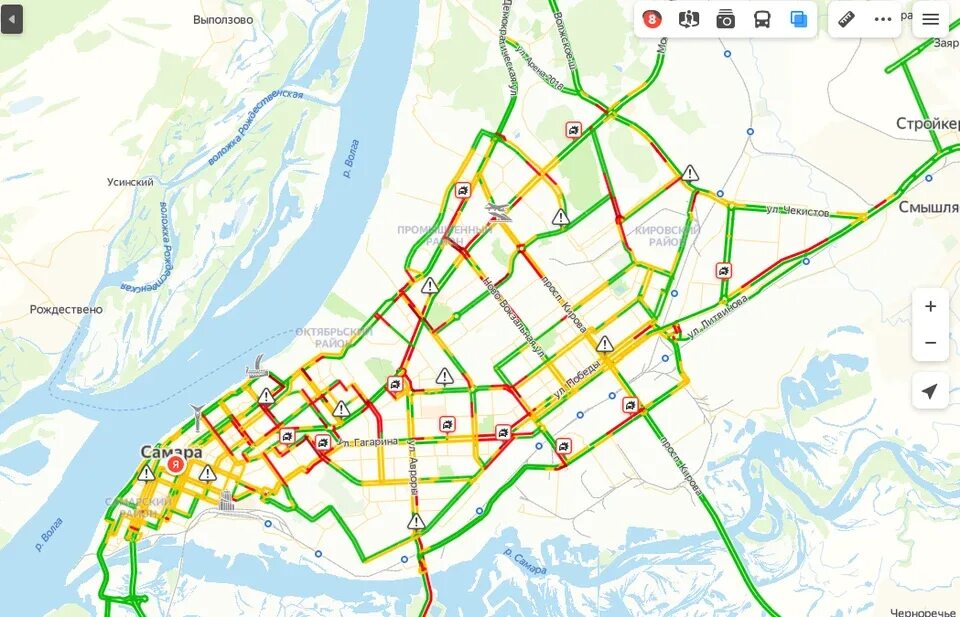 Самара проб. Карта пробки Самара. Пробки в Самаре.