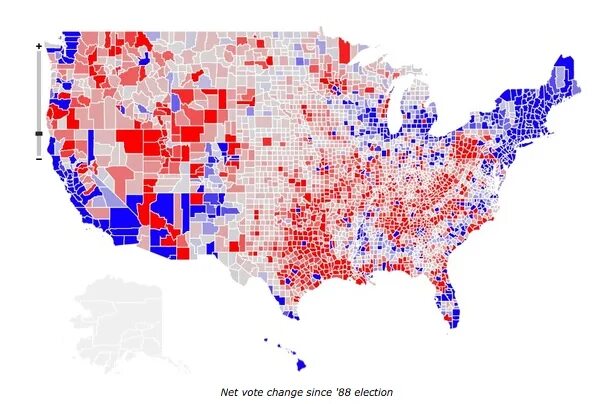Us in net. Republicans and democrats map. changed map. net change.