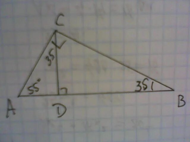 В треугольнике абс угол б 35