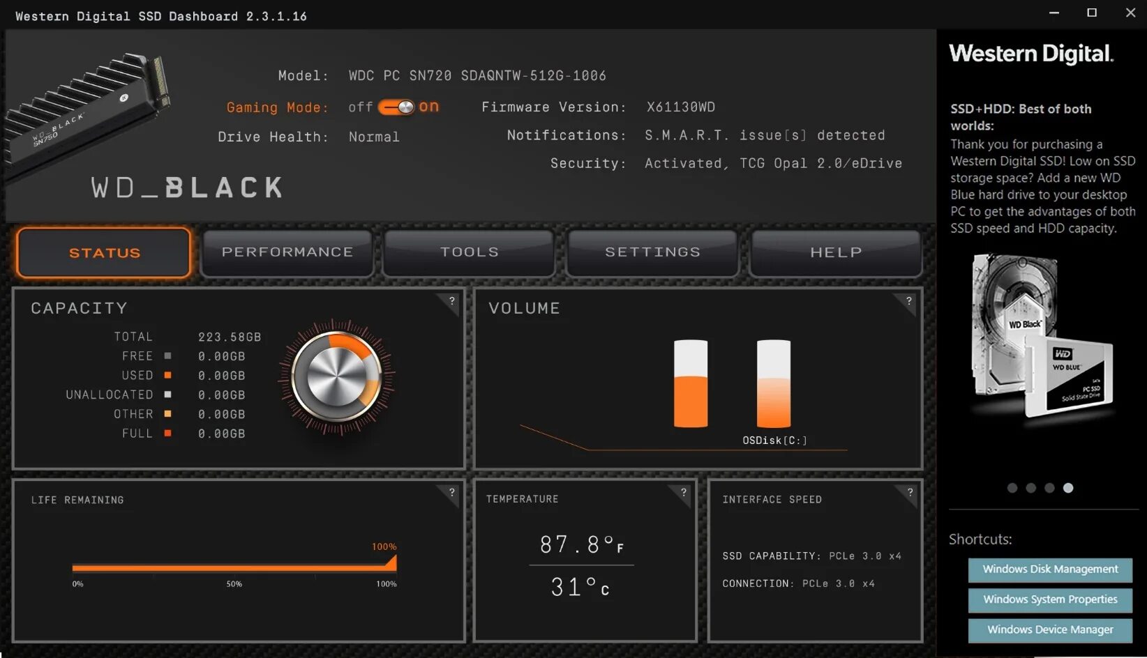 Программа для определения ssd. Western digital ssd dashboard. wd dashboard black. wd_black ssd dashboard. wd ssd manager.