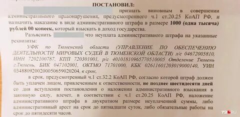 Неуплаченный в срок штраф